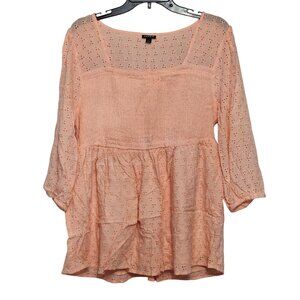 Torrid Womens Embroidered Peach Rayon Babydoll Tunic Top Size 1 Puckered Eyelet